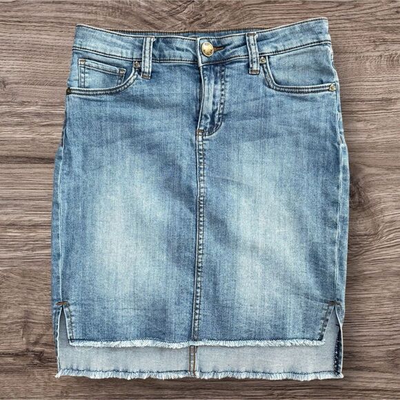 Kut from the Kloth Connie Denim Blue Jean Skirt Hi-Low Skirt with Slits - Picture 1 of 9